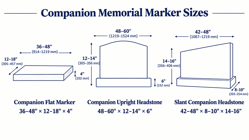 standard companion headstone dimensions chart